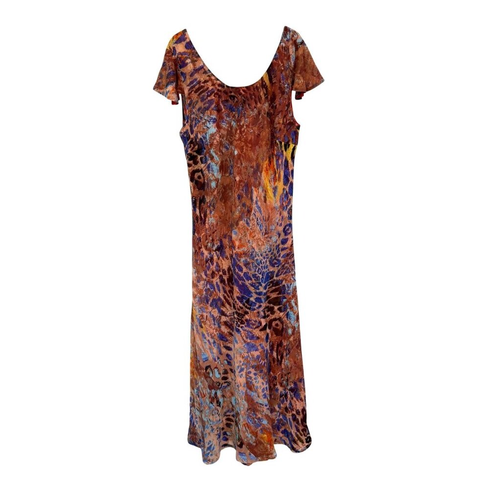 Kenzie Reversible Maxi Dress 18W Scoop Neck Animal Print Orange Blue Boho Hippie